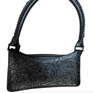 KENZO VINTAGE FLORAL EMBOSSED LEATHER HANDBAG PURSE